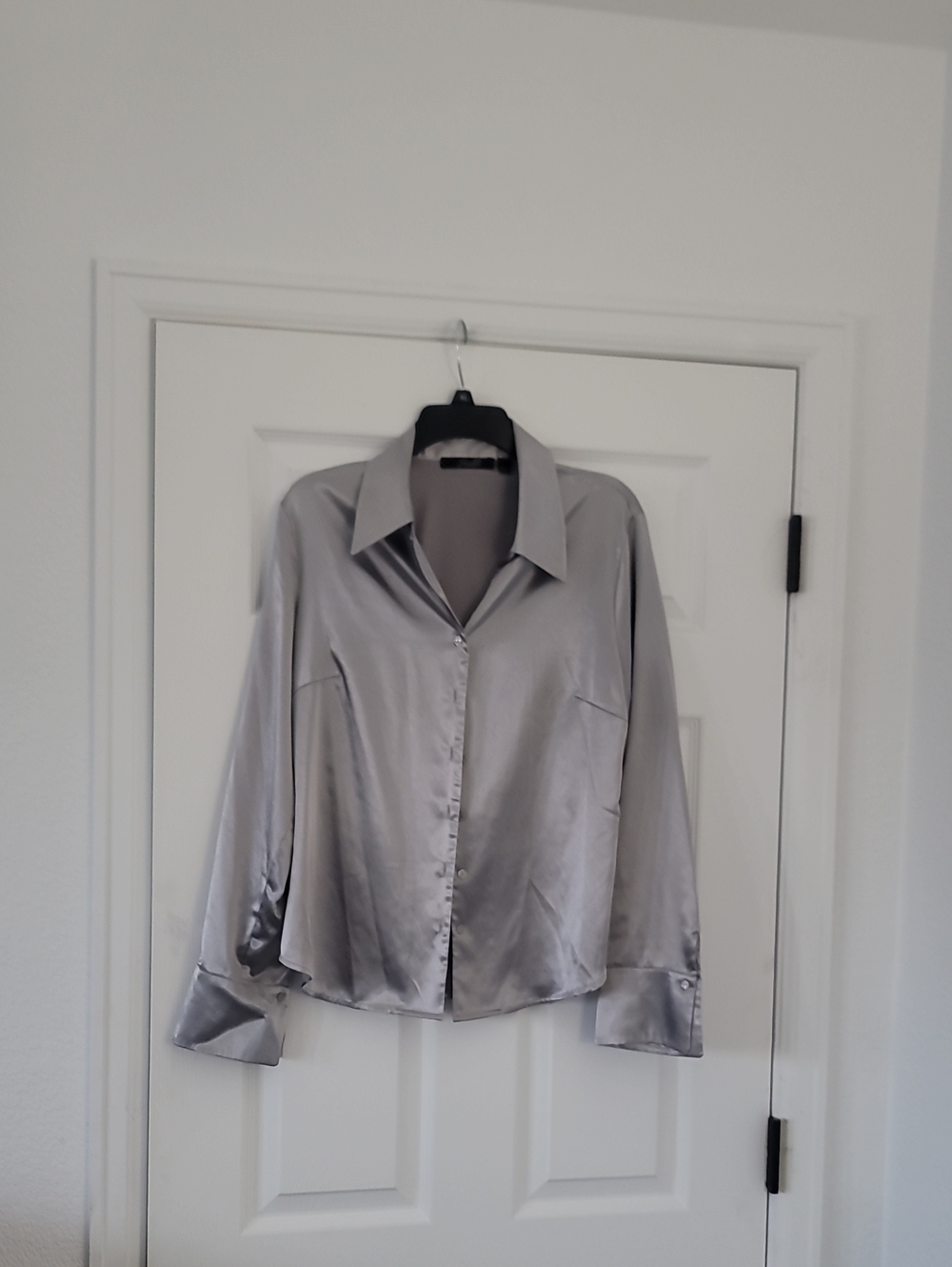 Essentials Satin Button-Down Shirt in Silver Gray